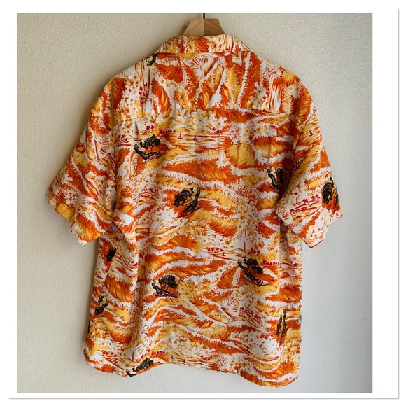 Vintage Kennington Hawaiian Tropical Print Button Up Shirt Dragon Print Orange - Picture 8 of 11